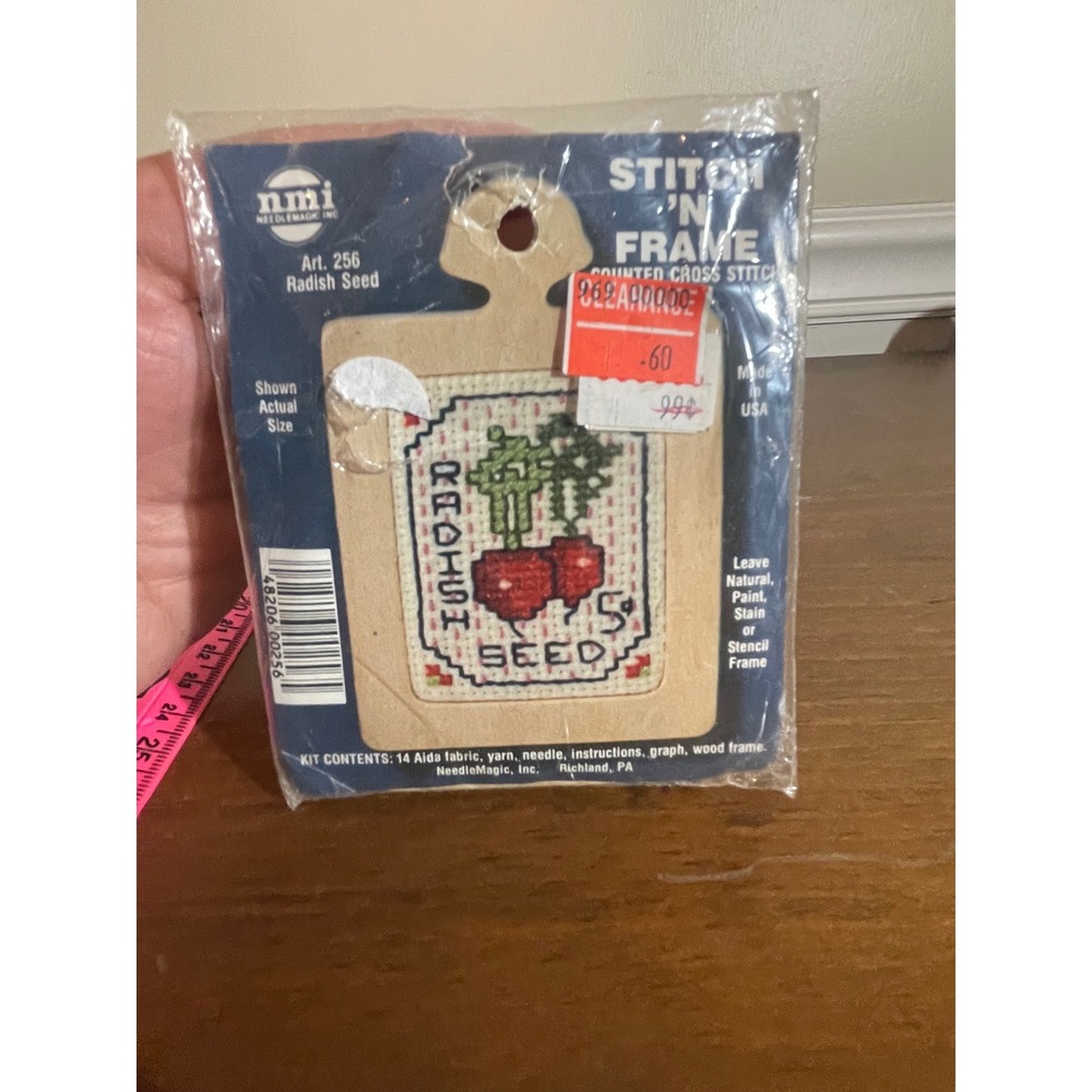 NeedleMagic Stitch N Frame Counted Cross Stitch Kit Art 256 Radish Seed Vintage